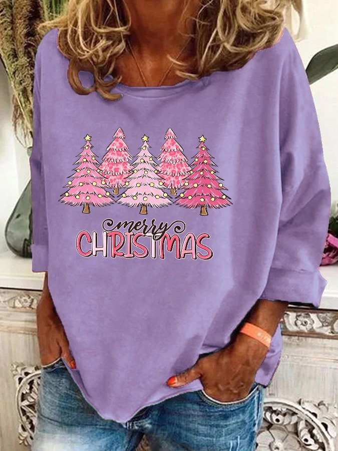 Pink Tree Christmas Casual Sweatshirt