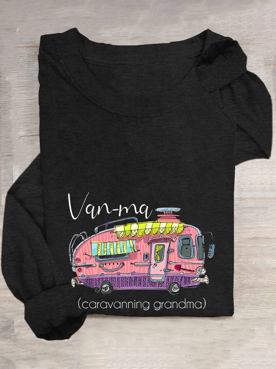 Van-Ma Caravanning Grandma Funny Casual Long Sleeve Shirt