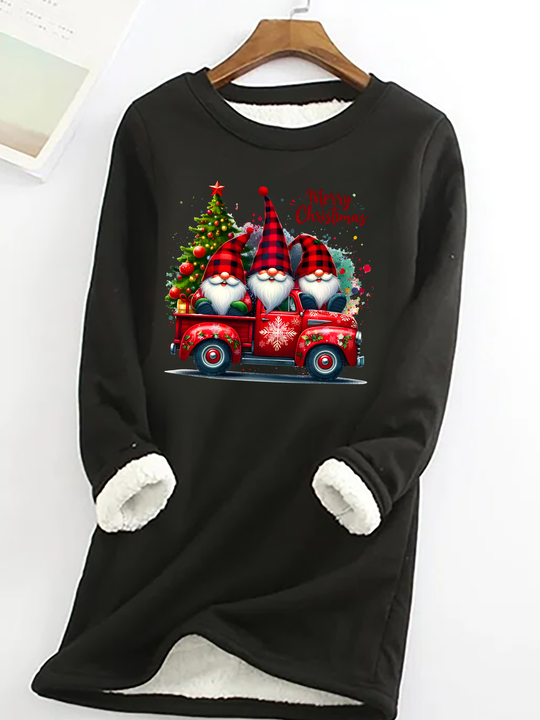 Merry Christmas Casual Fluff Fleece Fabric Sweatshirt