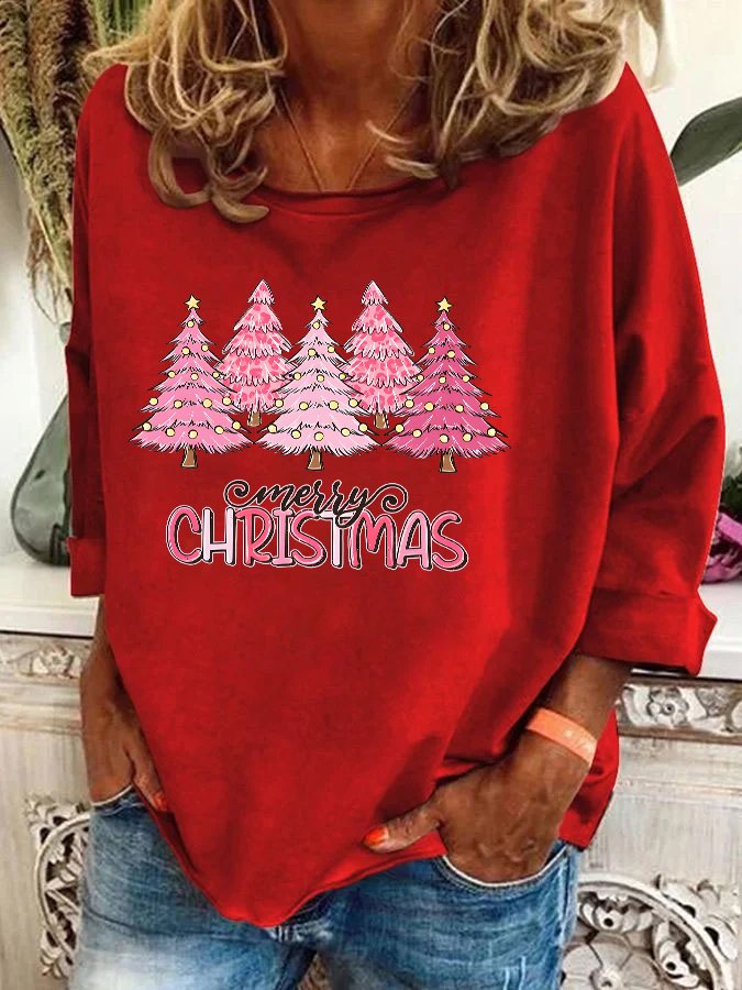 Pink Tree Christmas Casual Sweatshirt