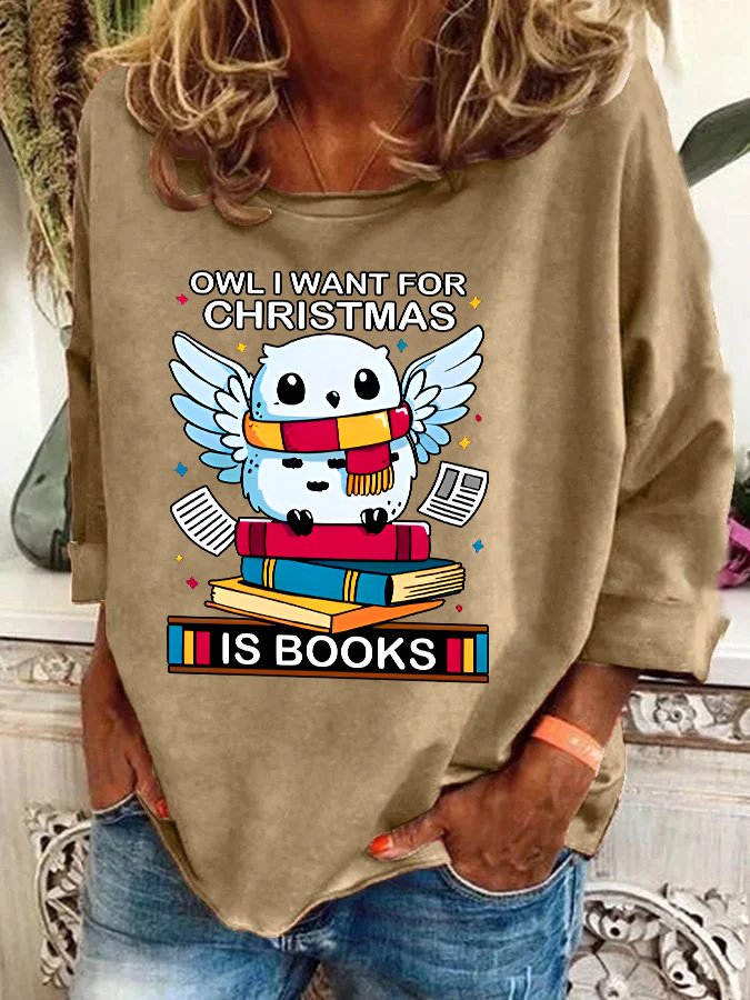 Owl I Want For Christmas Is Books Casual Sweatshirt