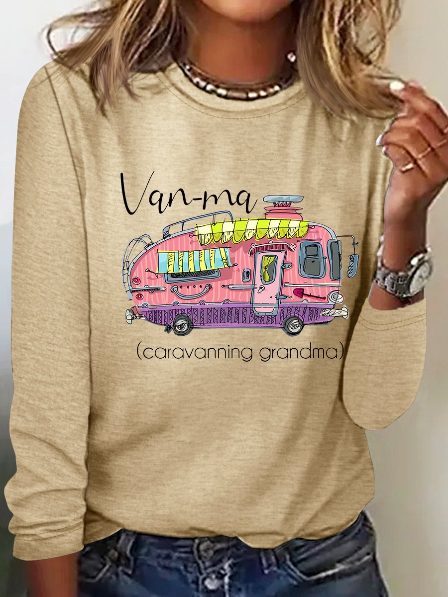 Van-Ma Caravanning Grandma Funny Casual Long Sleeve Shirt