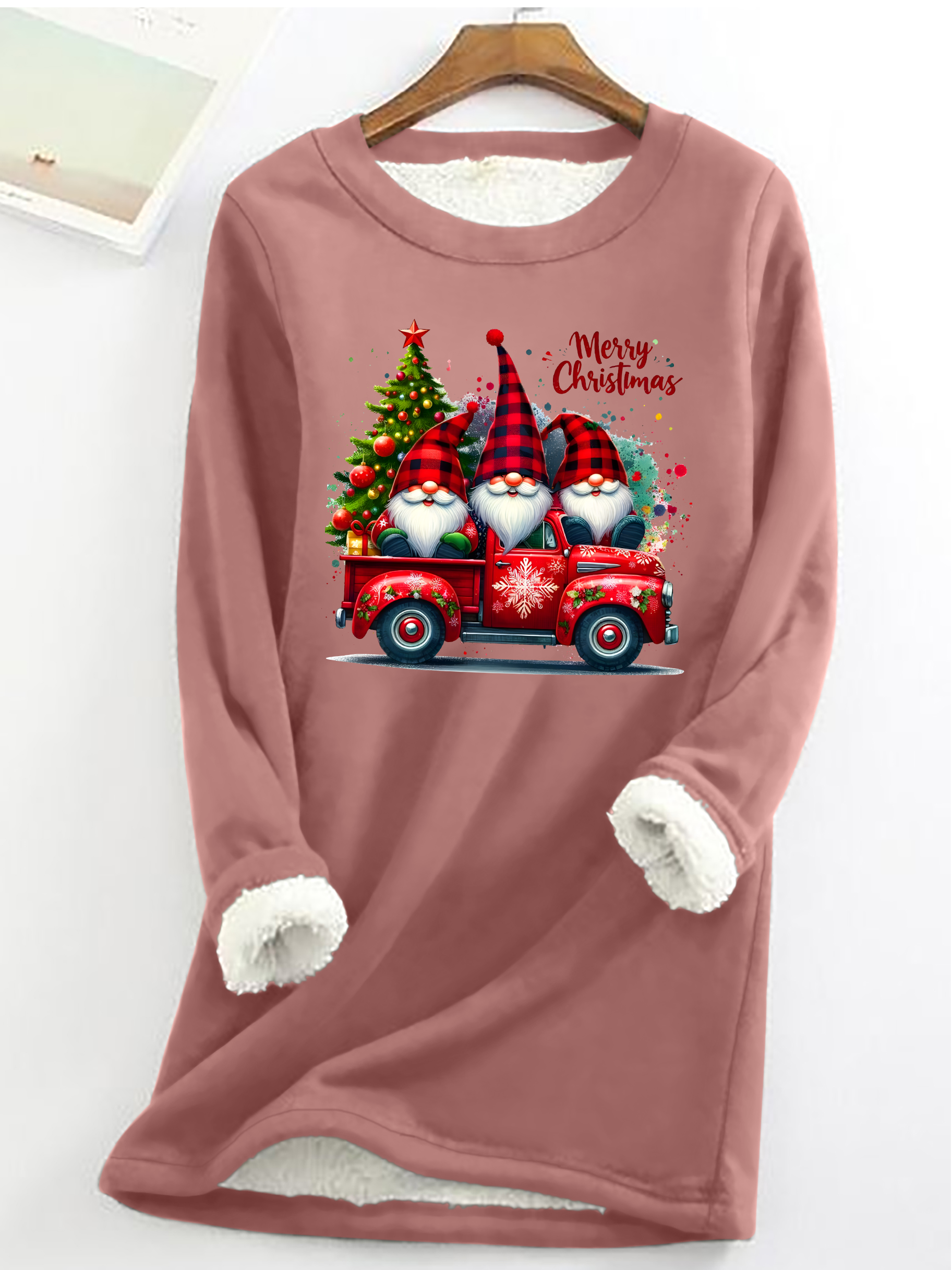 Merry Christmas Casual Fluff Fleece Fabric Sweatshirt