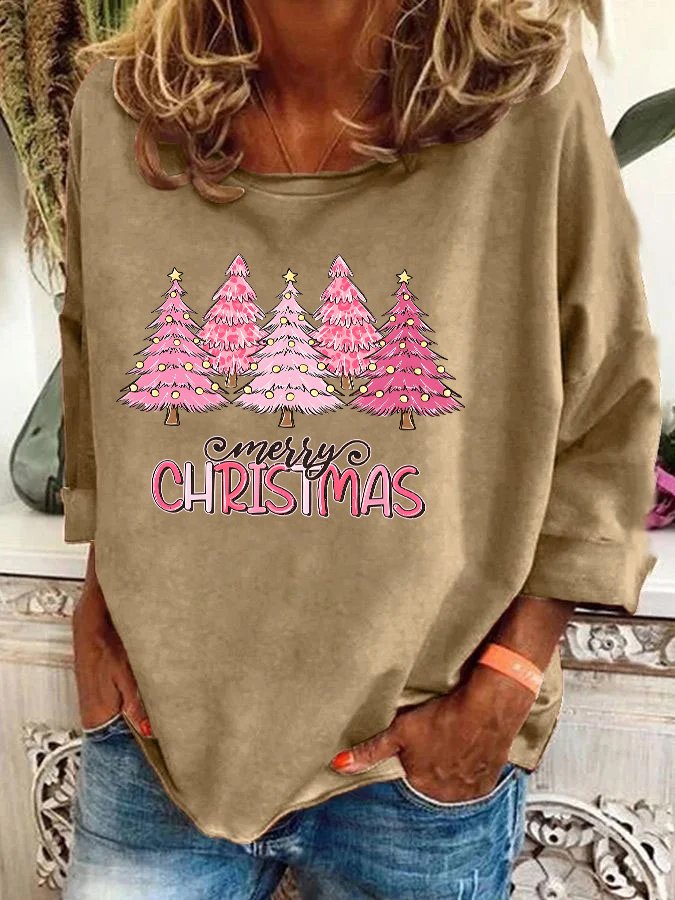 Pink Tree Christmas Casual Sweatshirt