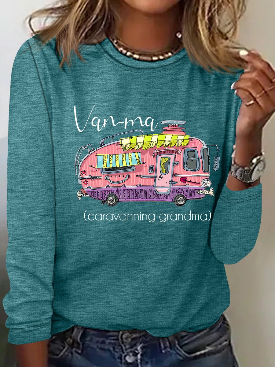 Van-Ma Caravanning Grandma Funny Casual Long Sleeve Shirt