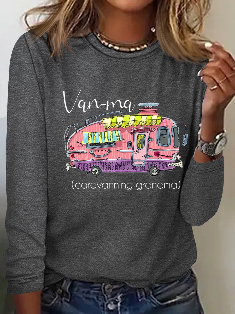 Van-Ma Caravanning Grandma Funny Casual Long Sleeve Shirt