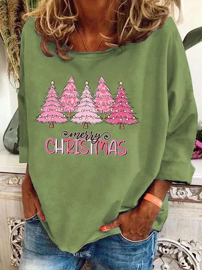 Pink Tree Christmas Casual Sweatshirt