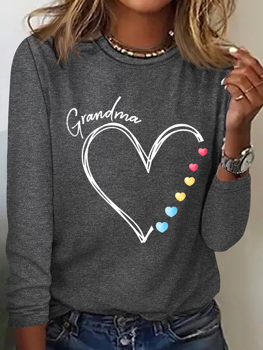 Grandma Heart Casual Long Sleeve Shirt