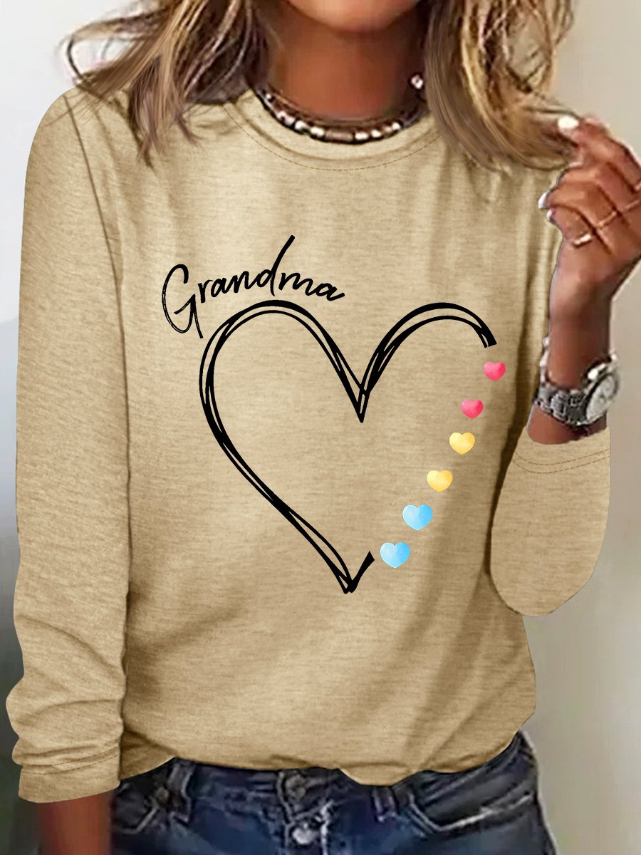 Grandma Heart Casual Long Sleeve Shirt