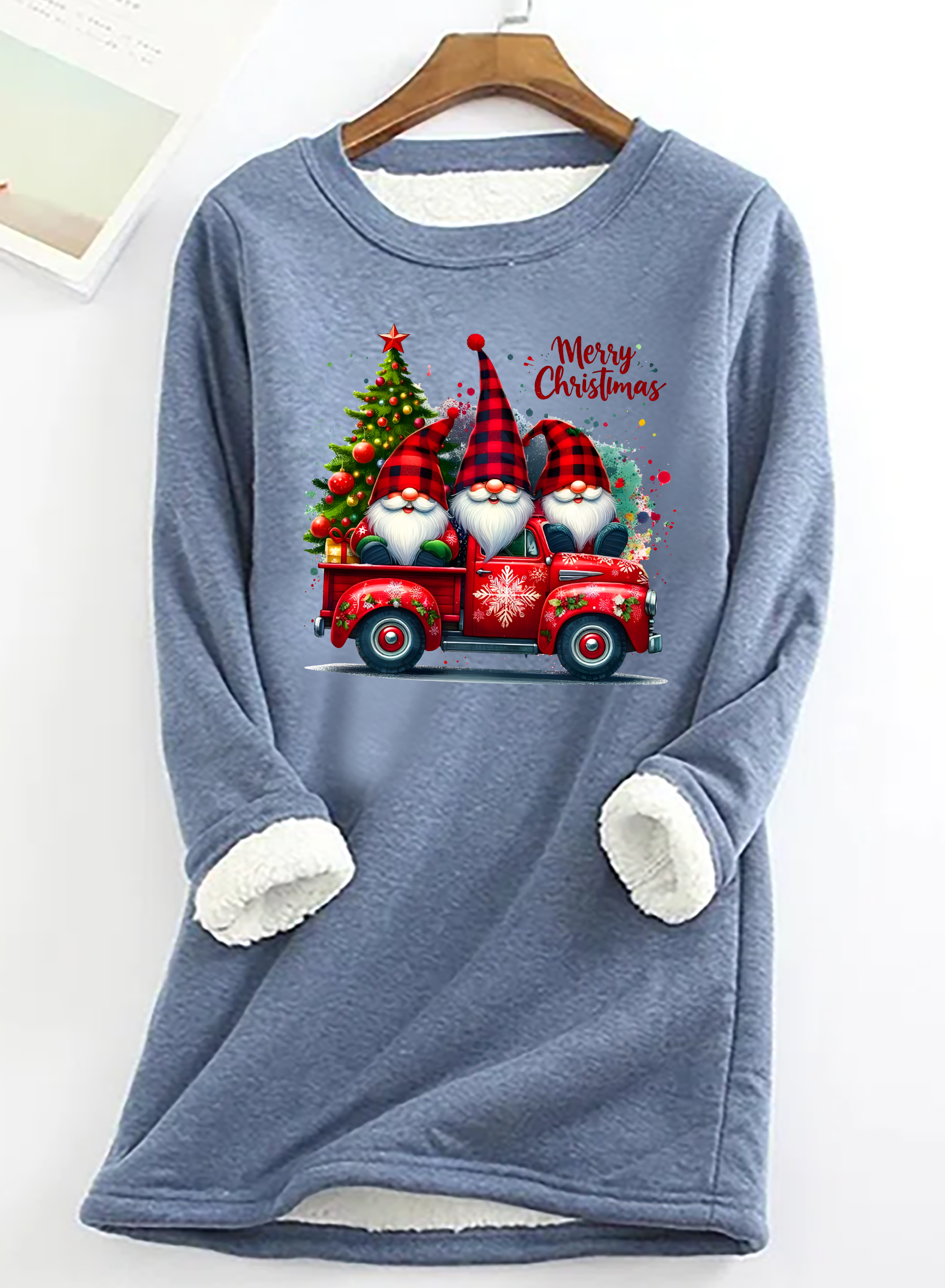 Merry Christmas Casual Fluff Fleece Fabric Sweatshirt