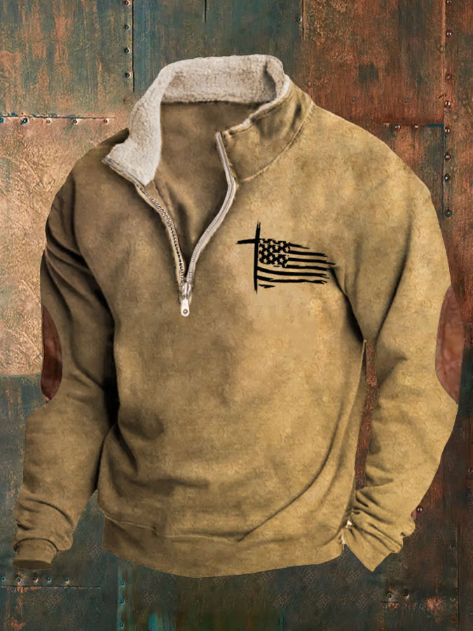 Men's Western Vintage Faith Flag Print Sweatshirt