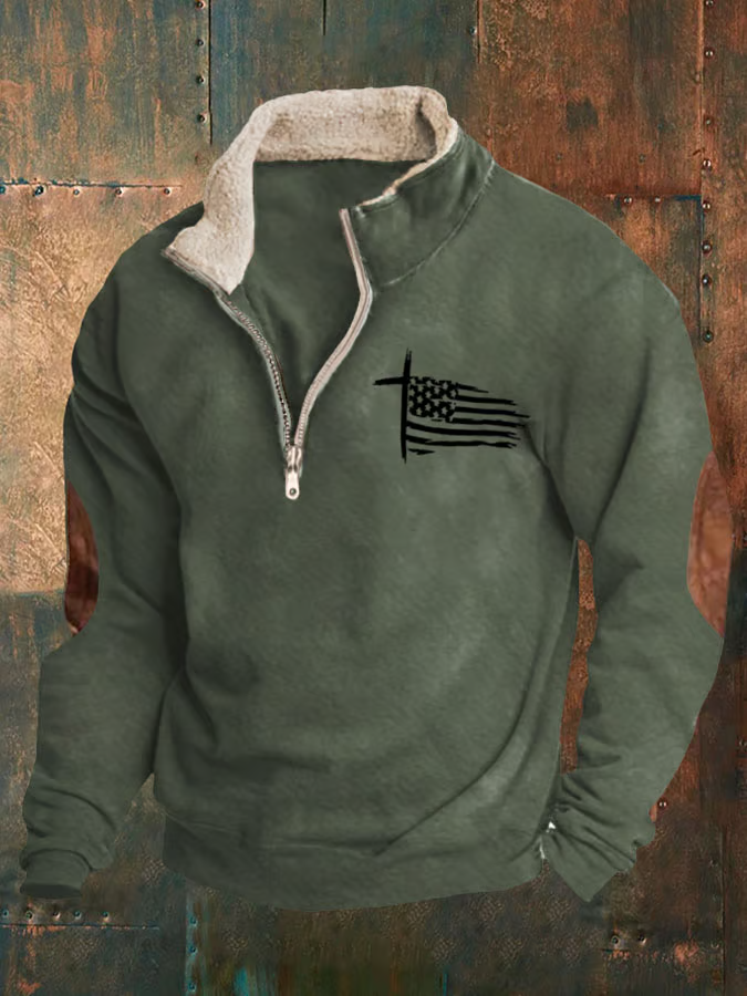 Men's Western Vintage Faith Flag Print Sweatshirt