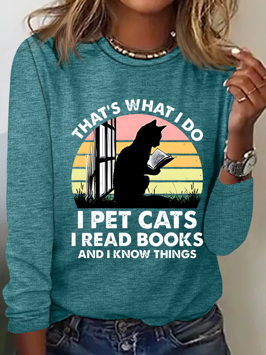 Cat And Book Casual Long Sleeve Shirt