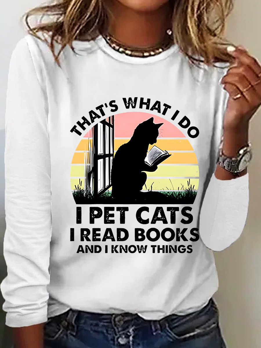 Cat And Book Casual Long Sleeve Shirt