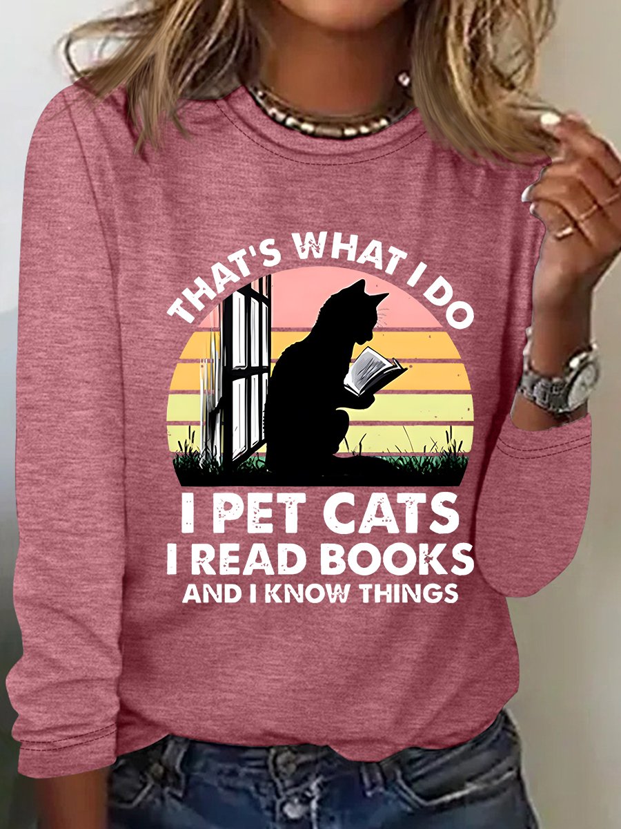 Cat And Book Casual Long Sleeve Shirt