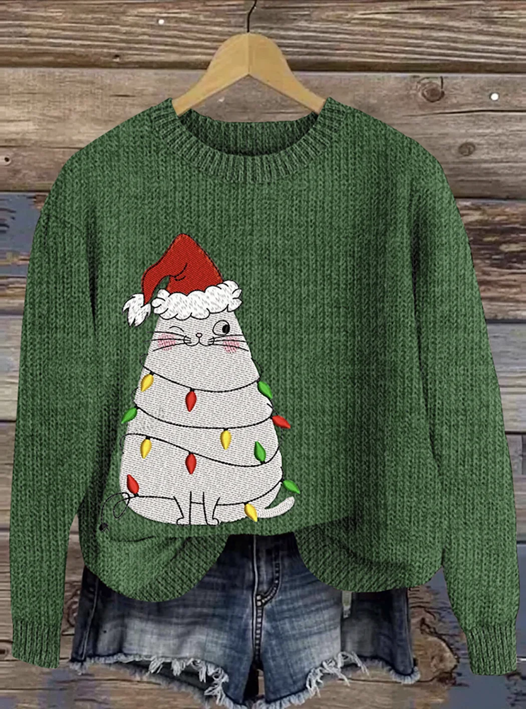 Christmas Cute Fat Cat Round Neck Sweater