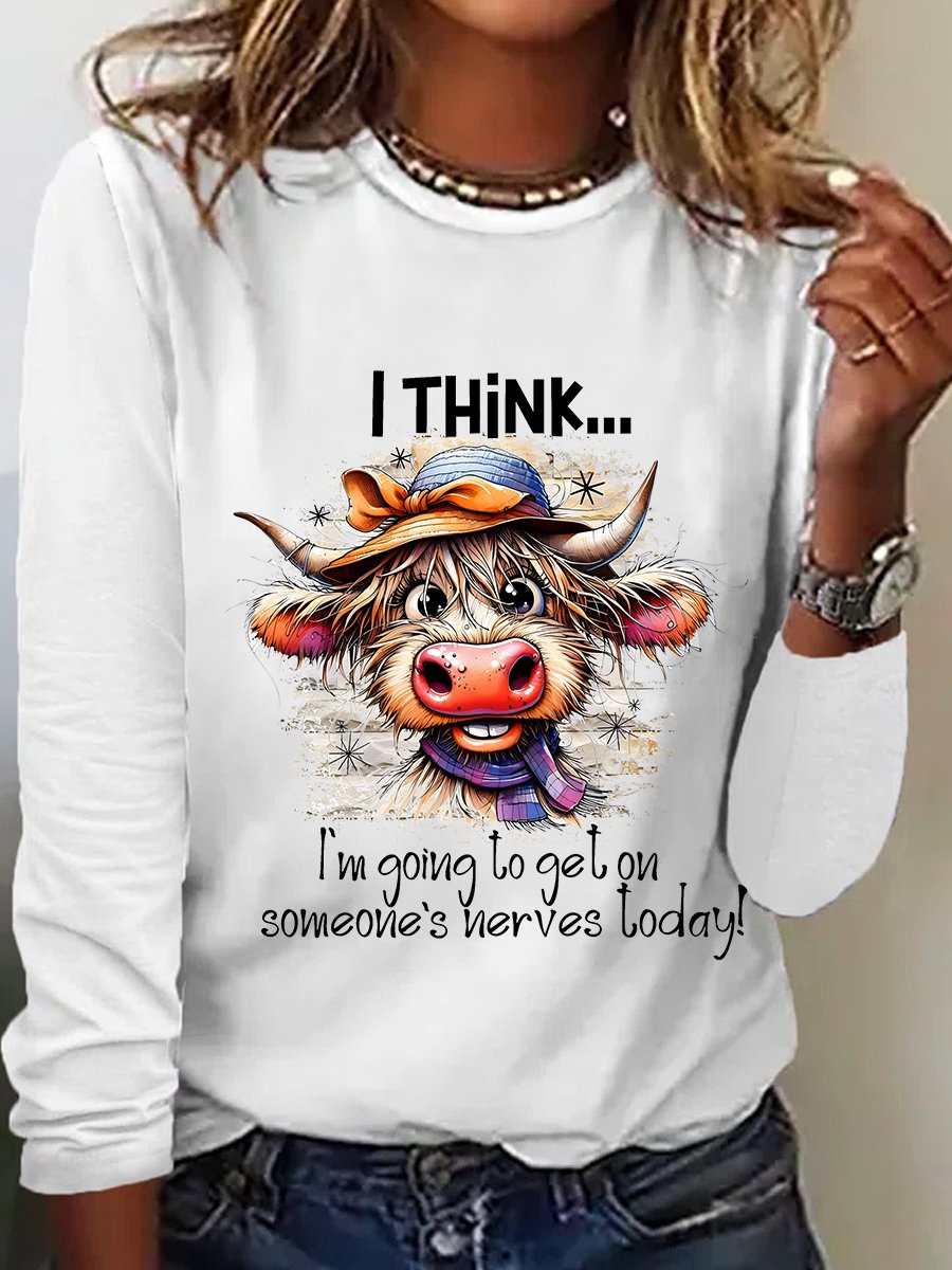 Highland Cow Funny Quote Casual Long Sleeve Shirt