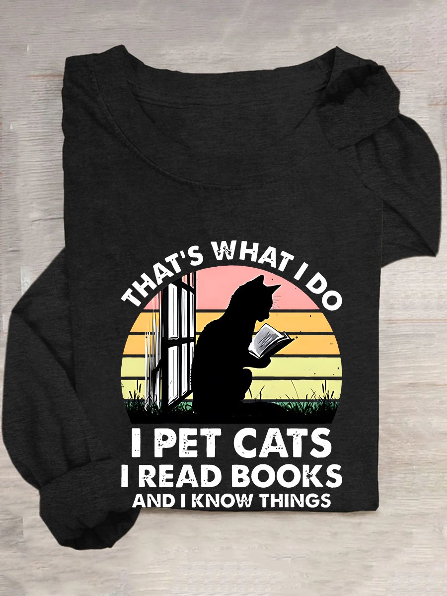 Cat And Book Casual Long Sleeve Shirt