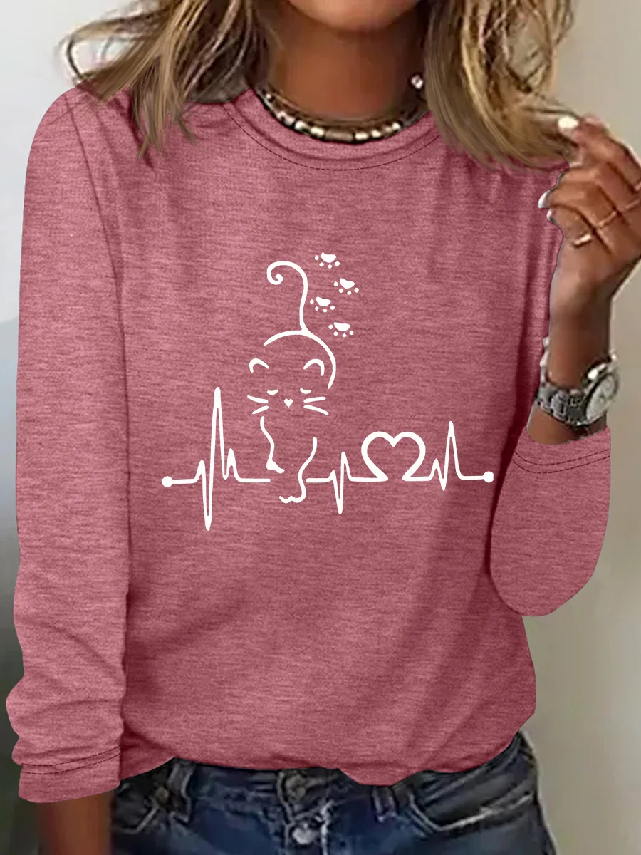 Cat Heartbeat Casual Long Sleeve Shirt