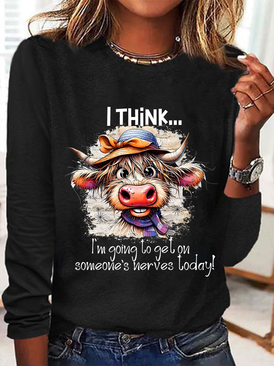 Highland Cow Funny Quote Casual Long Sleeve Shirt