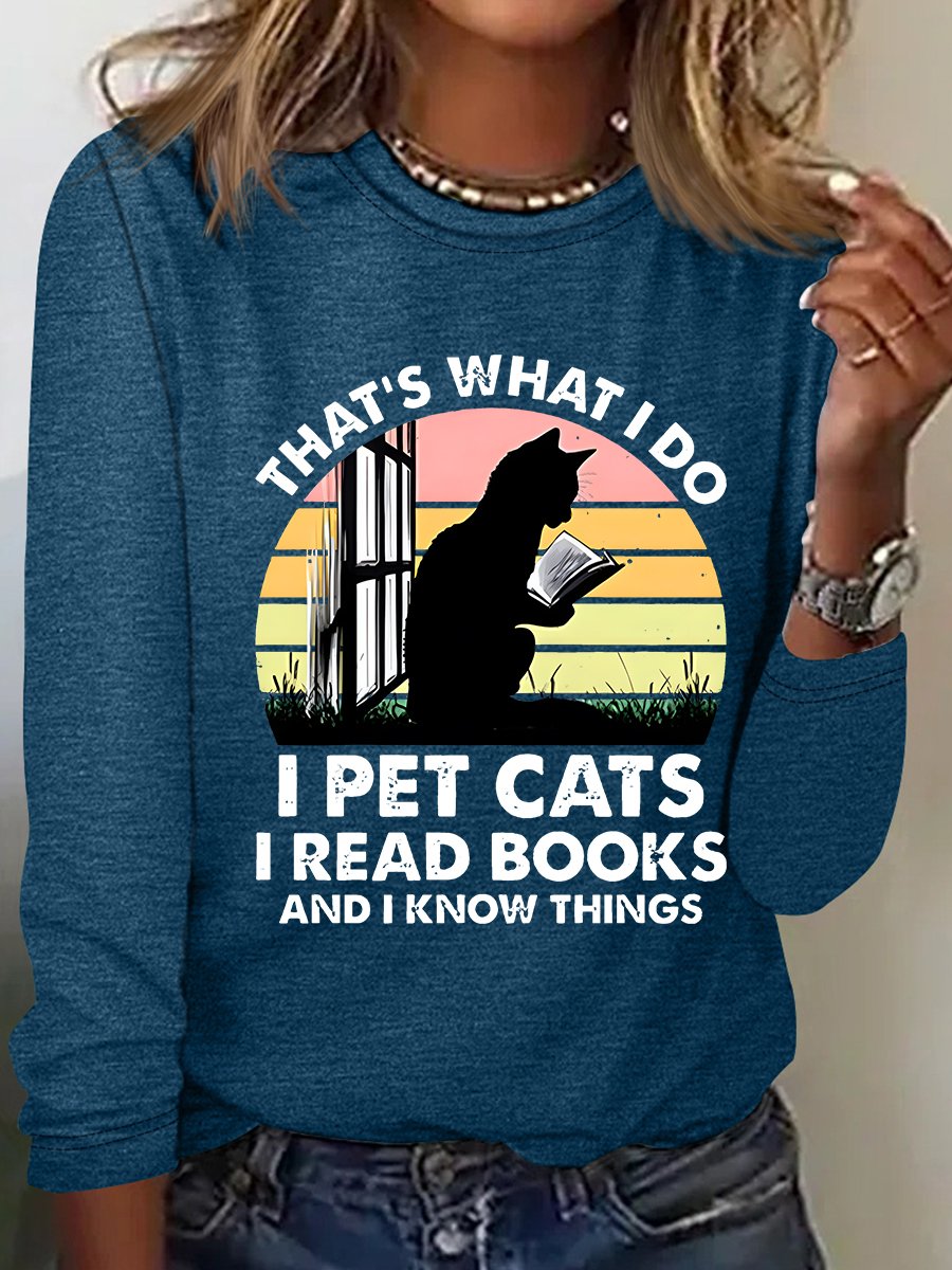 Cat And Book Casual Long Sleeve Shirt