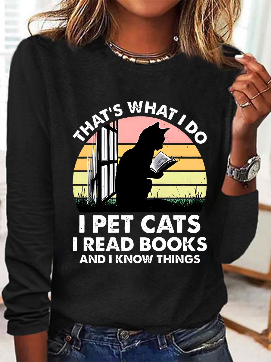 Cat And Book Casual Long Sleeve Shirt