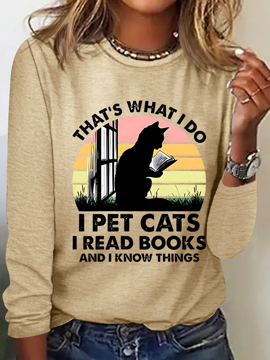 Cat And Book Casual Long Sleeve Shirt