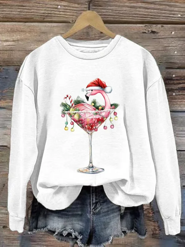 Women's Flamingo Christmas Print Sweatshirt