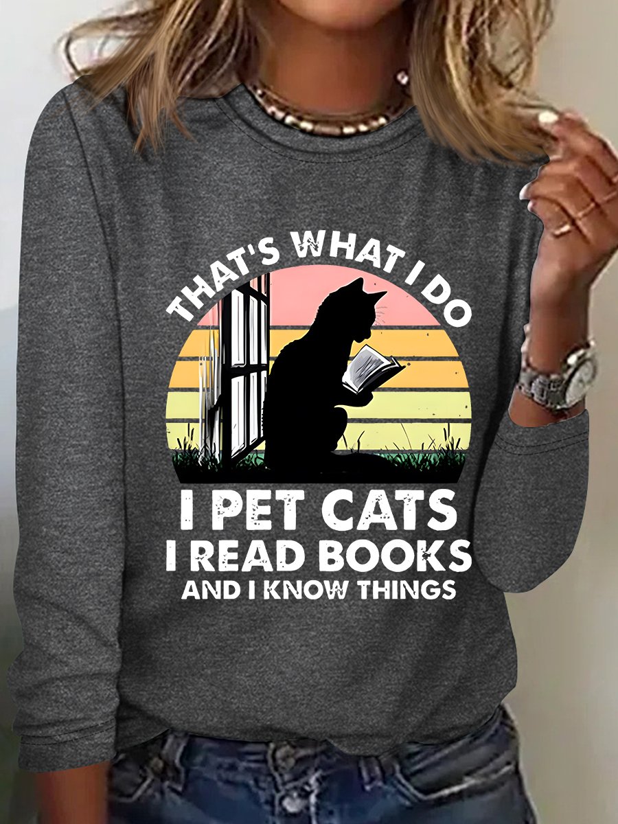 Cat And Book Casual Long Sleeve Shirt