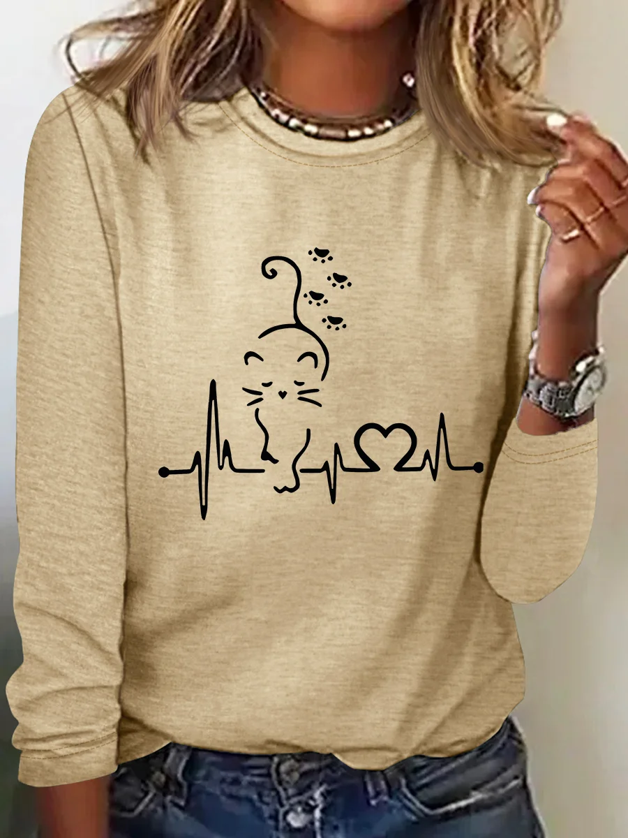 Cat Heartbeat Casual Long Sleeve Shirt