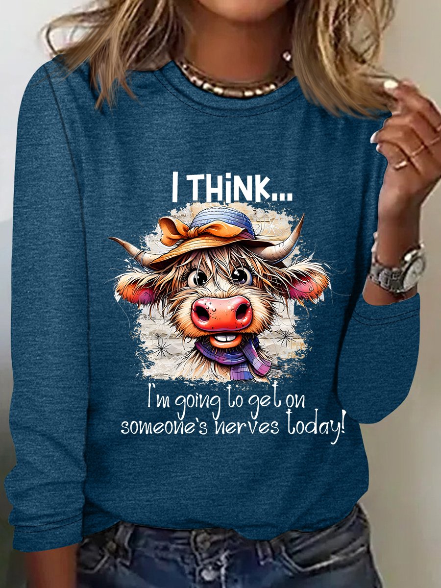 Highland Cow Funny Quote Casual Long Sleeve Shirt