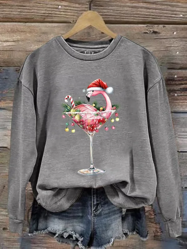 Women's Flamingo Christmas Print Sweatshirt