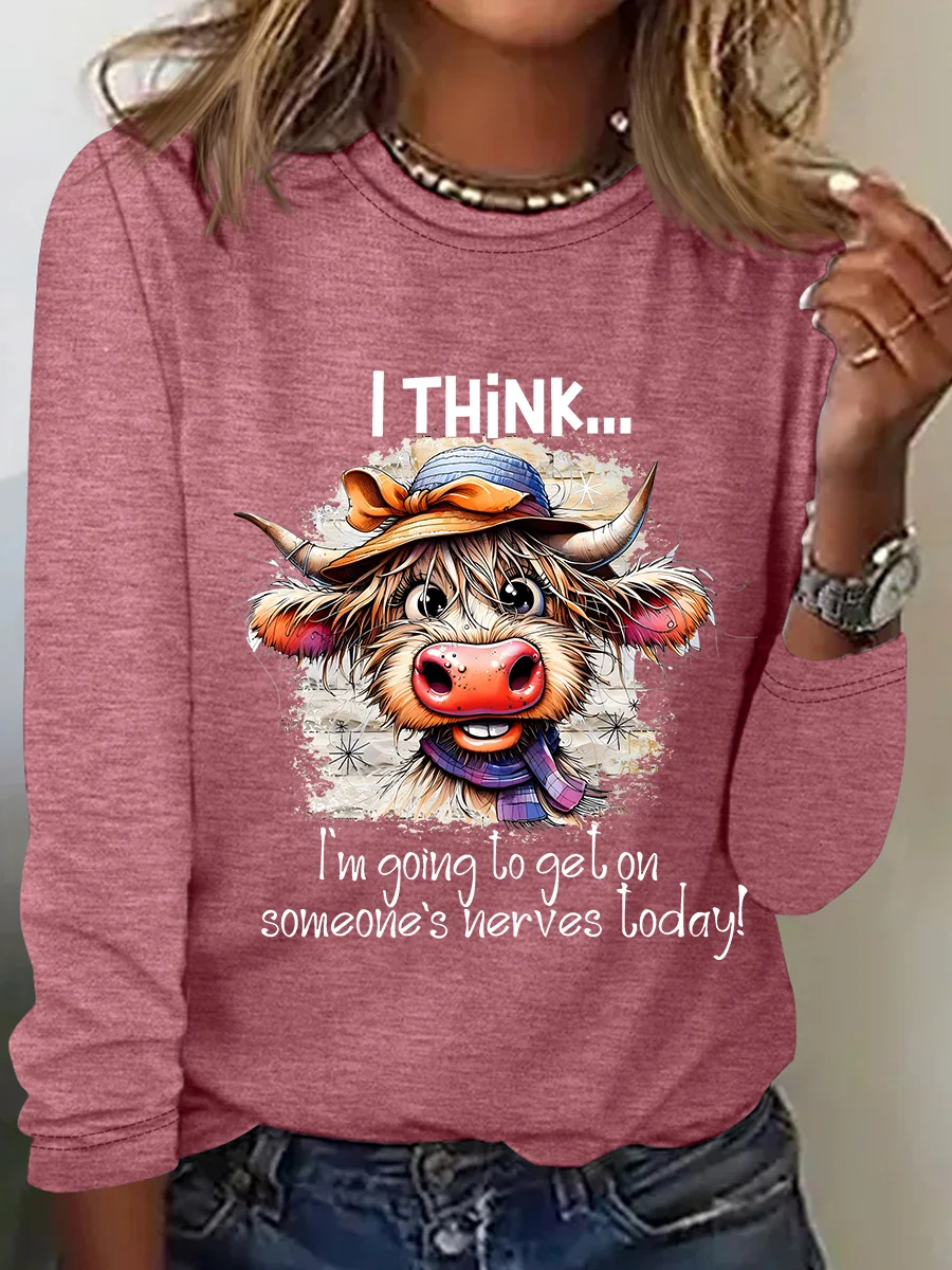 Highland Cow Funny Quote Casual Long Sleeve Shirt