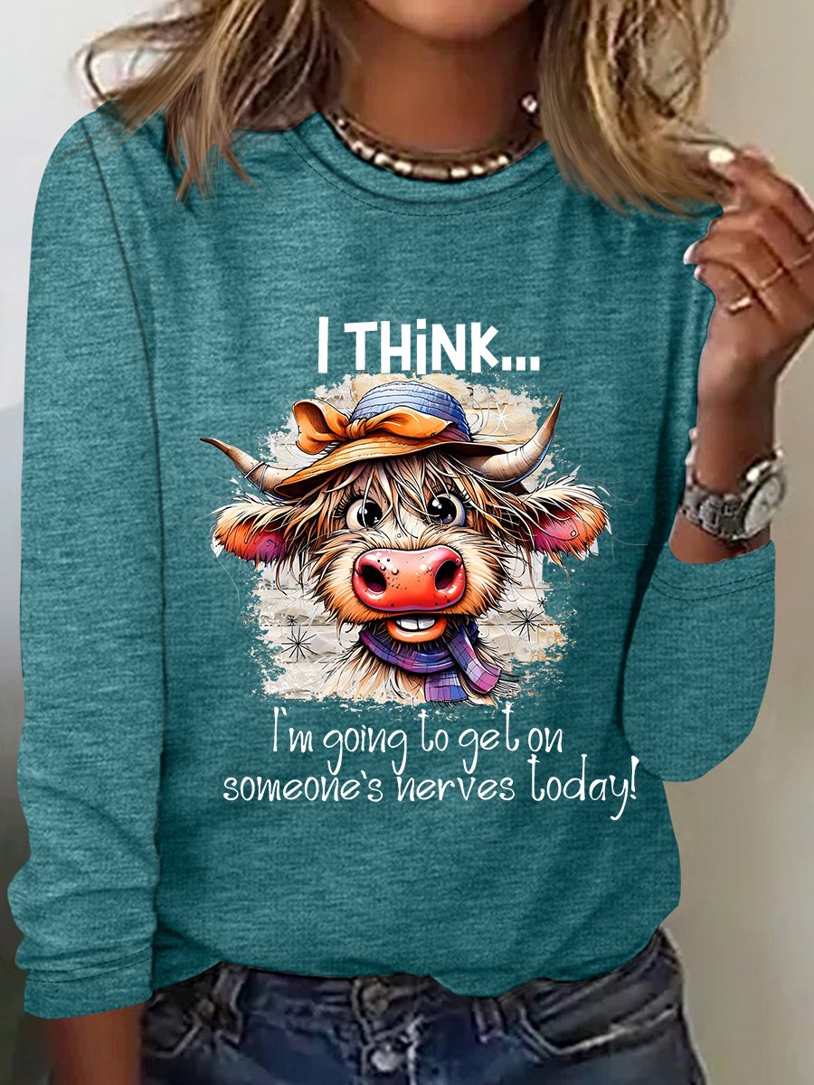 Highland Cow Funny Quote Casual Long Sleeve Shirt