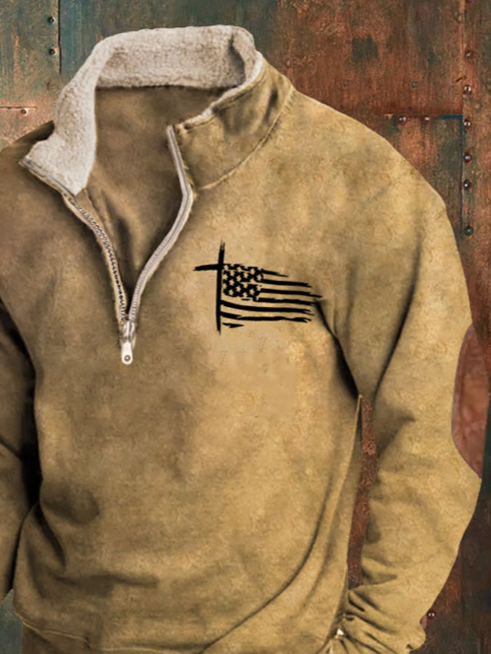 Men's Western Vintage Faith Flag Print Sweatshirt