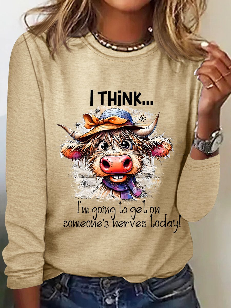 Highland Cow Funny Quote Casual Long Sleeve Shirt