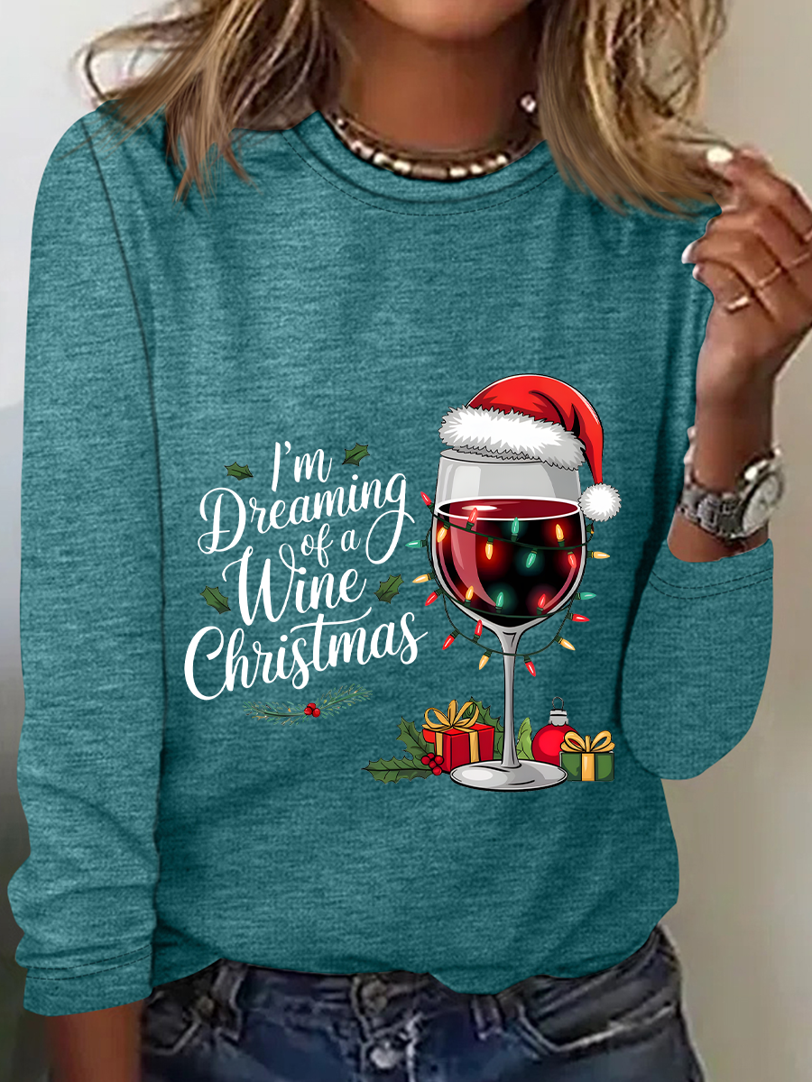 Wine Christmas Casual Long Sleeve Shirt