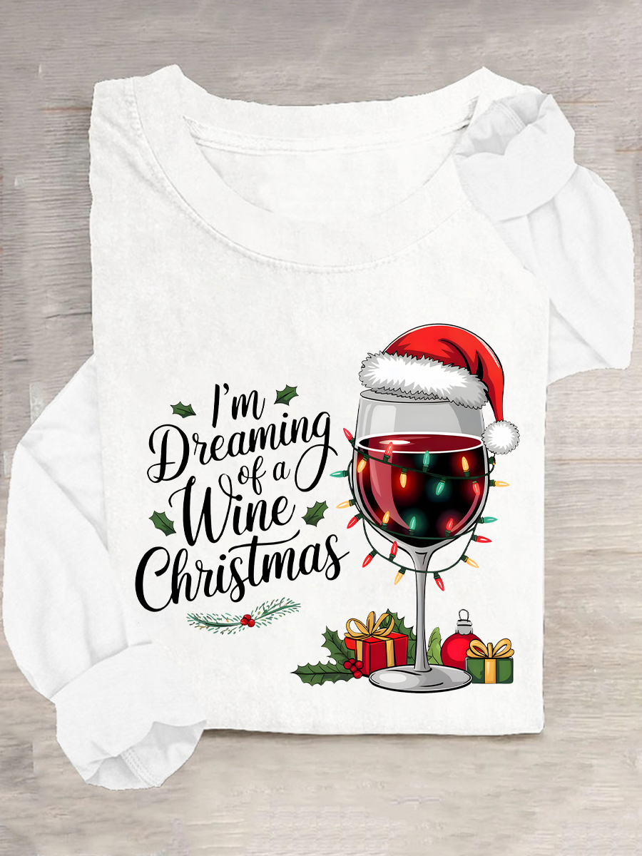 Wine Christmas Casual Long Sleeve Shirt