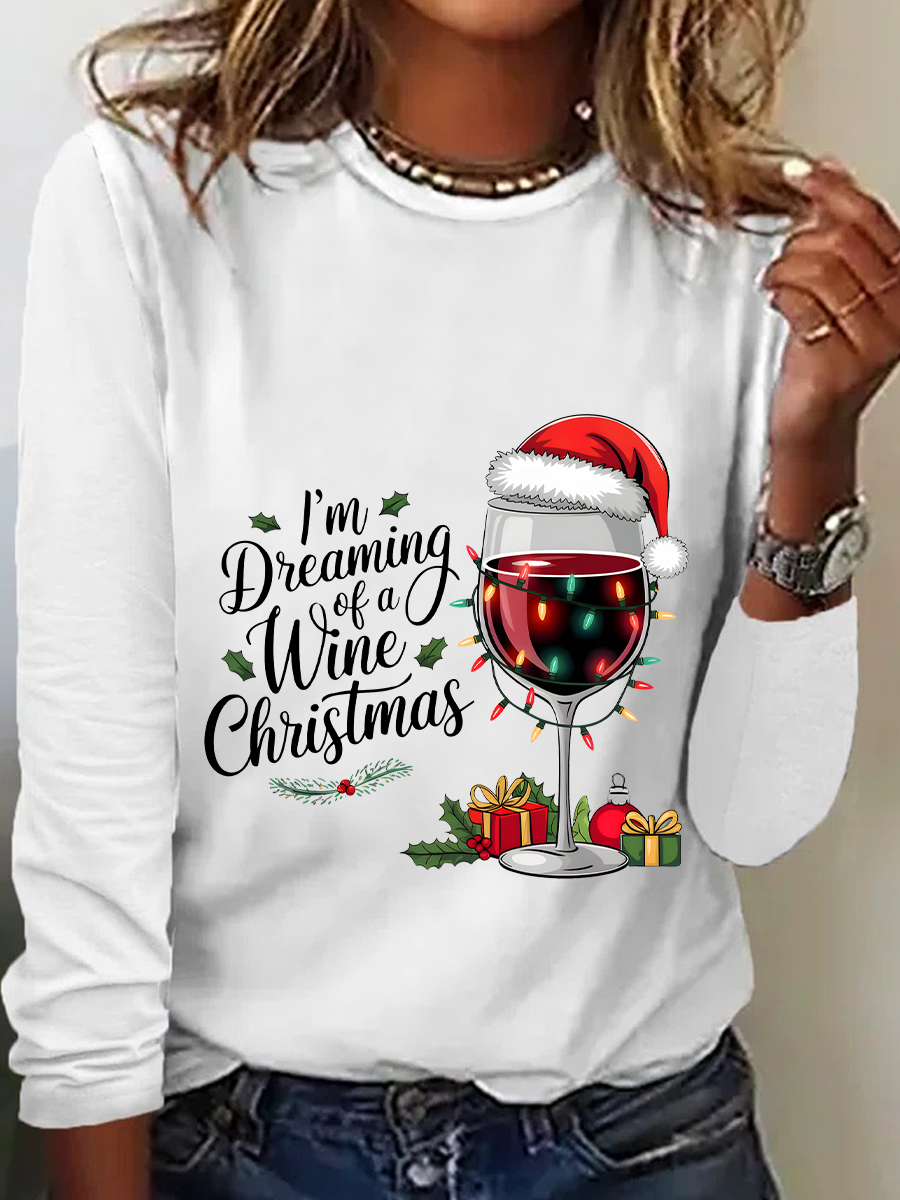 Wine Christmas Casual Long Sleeve Shirt