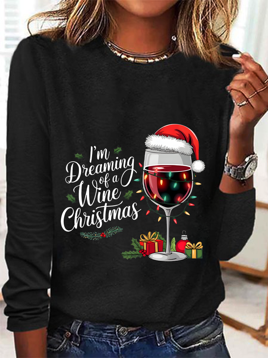 Wine Christmas Casual Long Sleeve Shirt