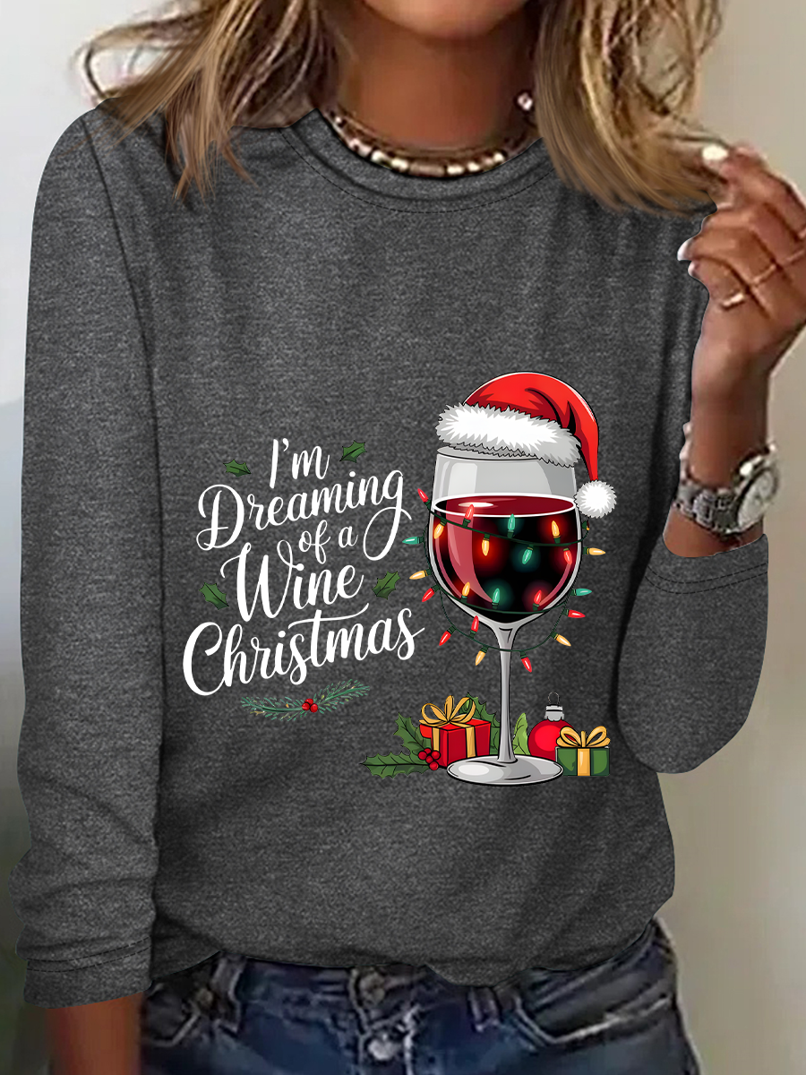 Wine Christmas Casual Long Sleeve Shirt