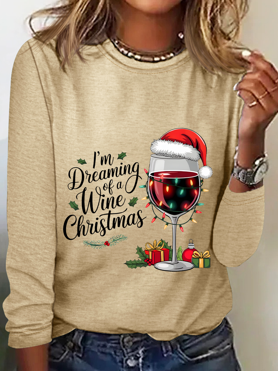 Wine Christmas Casual Long Sleeve Shirt