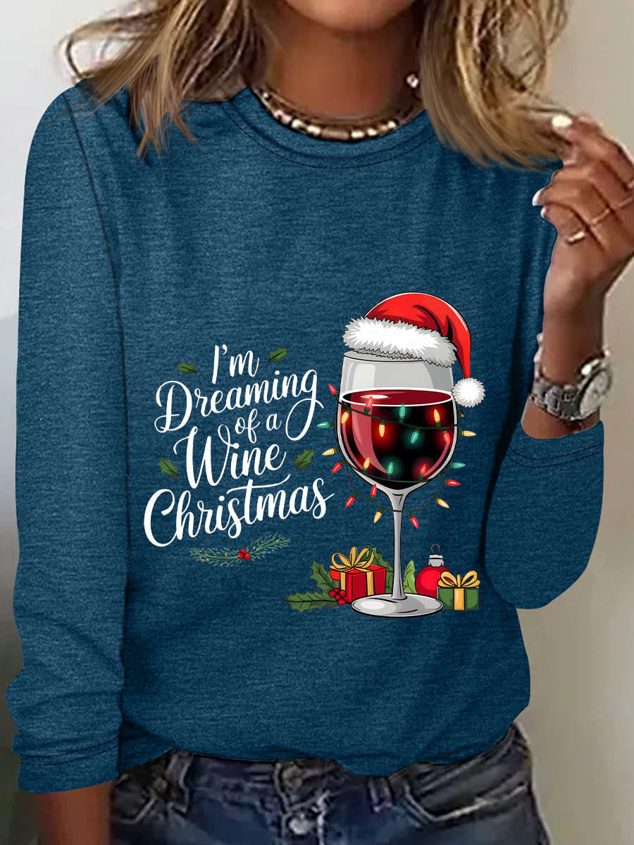 Wine Christmas Casual Long Sleeve Shirt