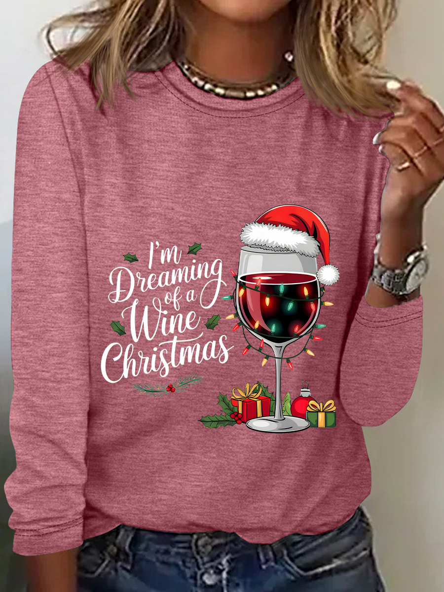 Wine Christmas Casual Long Sleeve Shirt