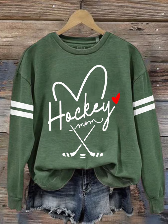 Women's Hockey Mom Printed Round Neck Sweatshirt