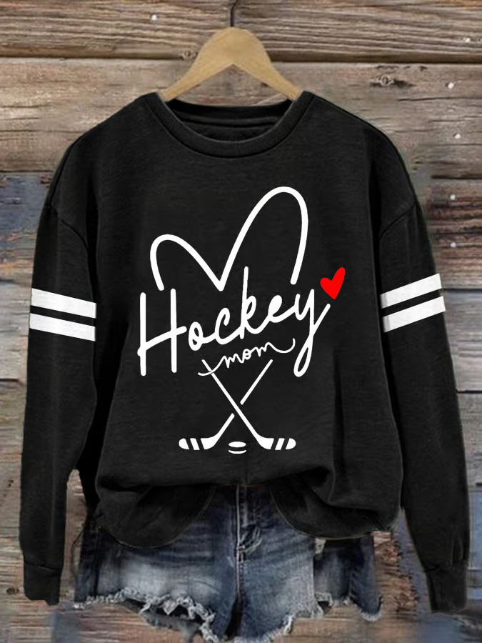 Women's Hockey Mom Printed Round Neck Sweatshirt