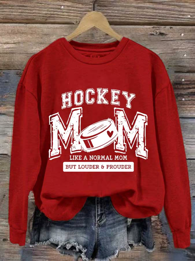 Women's Hockey Mom Print Round Neck Sweatshirt