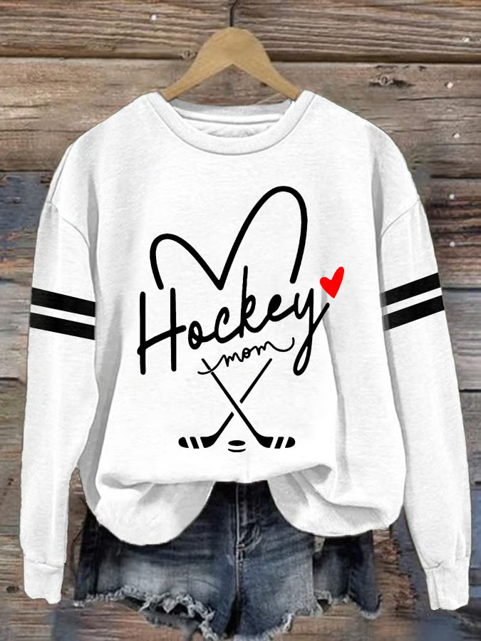 Women's Hockey Mom Printed Round Neck Sweatshirt