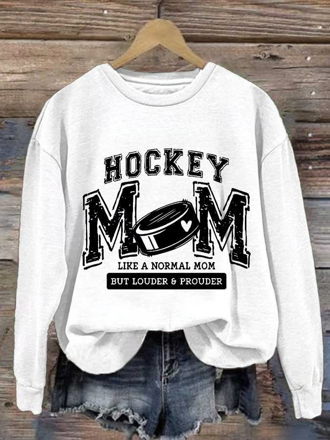 Women's Hockey Mom Print Round Neck Sweatshirt