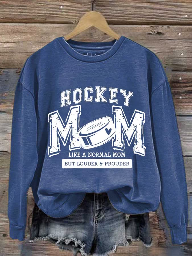 Women's Hockey Mom Print Round Neck Sweatshirt